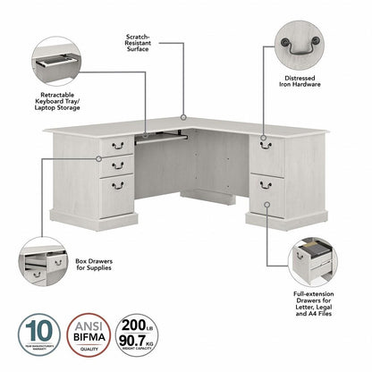 Bush Furniture - Saratoga L Shaped Computer Desk with Drawers in Linen White Oak - EX45770-03K veiw 3