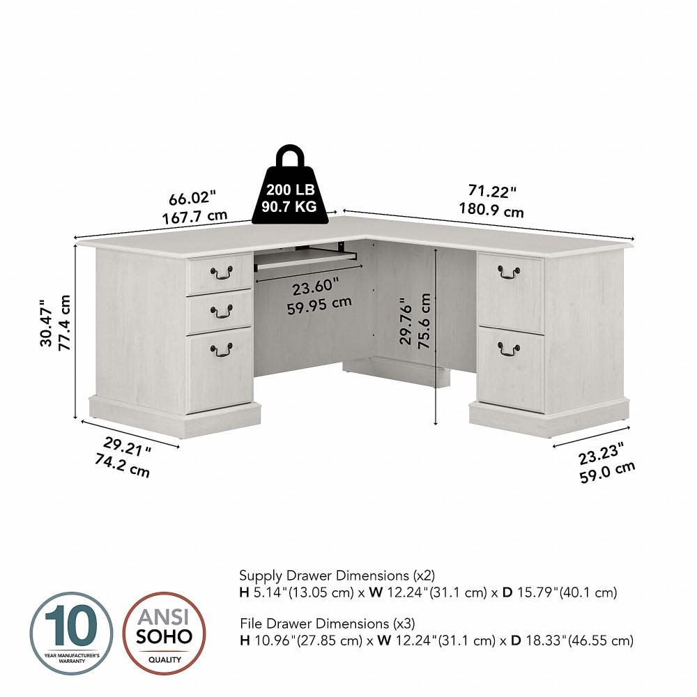 Bush Furniture - Saratoga L Shaped Computer Desk with Drawers in Linen White Oak - EX45770-03K veiw 6