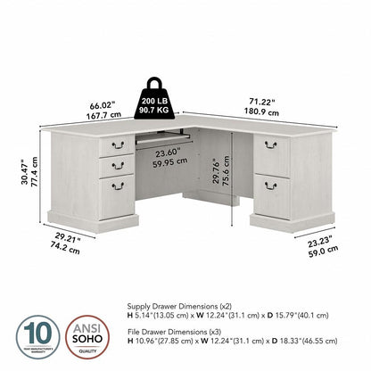 Bush Furniture - Saratoga L Shaped Computer Desk with Drawers in Linen White Oak - EX45770-03K veiw 6