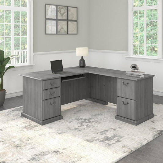 Bush Furniture - Saratoga L Shaped Computer Desk with Drawers in Modern Gray - EX45870-03K veiw 2