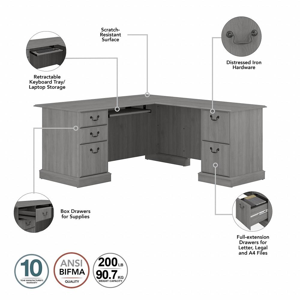 Bush Furniture - Saratoga L Shaped Computer Desk with Drawers in Modern Gray - EX45870-03K veiw 3