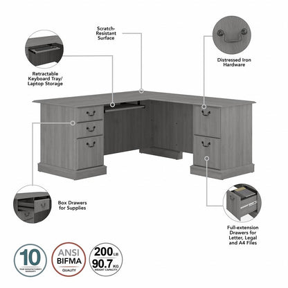 Bush Furniture - Saratoga L Shaped Computer Desk with Drawers in Modern Gray - EX45870-03K veiw 3