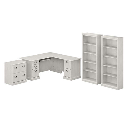 Bush Furniture - Saratoga L Shaped Computer Desk with File Cabinet and Bookcase Set in Linen White Oak - SAR002LW veiw 1