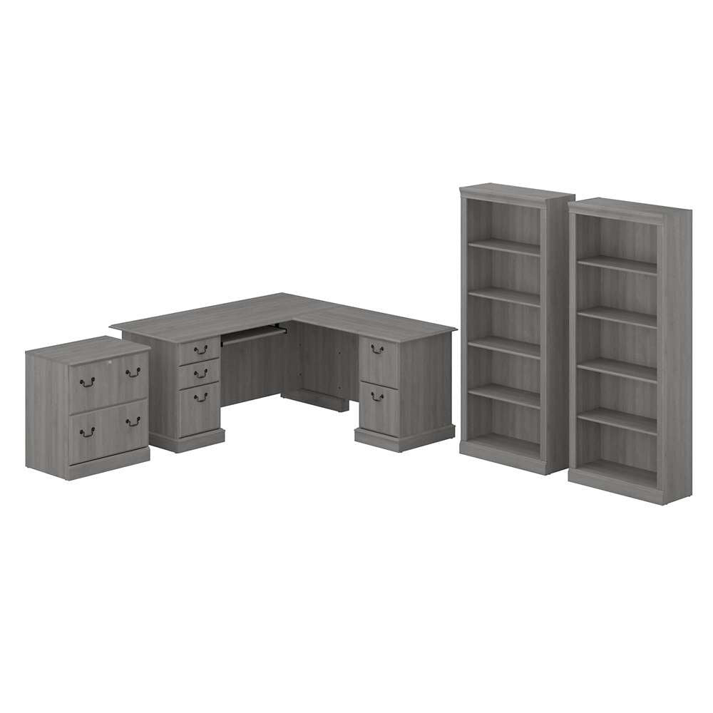 Bush Furniture - Saratoga L Shaped Computer Desk with File Cabinet and Bookcase Set in Modern Gray - SAR002MG veiw 1