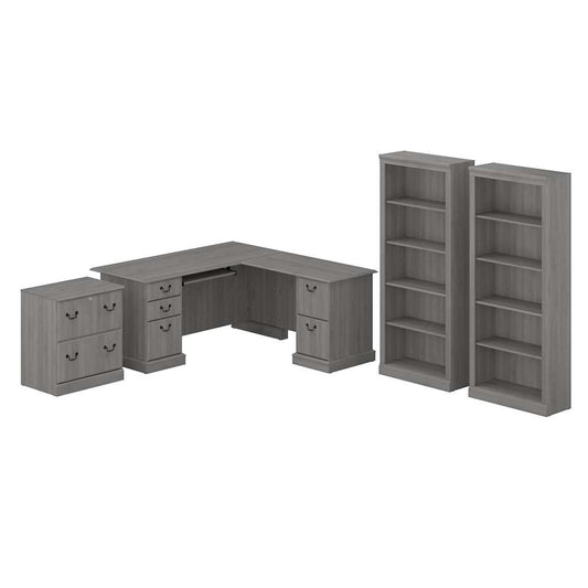Bush Furniture - Saratoga L Shaped Computer Desk with File Cabinet and Bookcase Set in Modern Gray - SAR002MG veiw 1