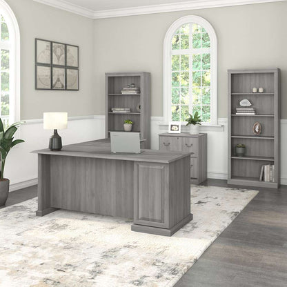 Bush Furniture - Saratoga L Shaped Computer Desk with File Cabinet and Bookcase Set in Modern Gray - SAR002MG veiw 4
