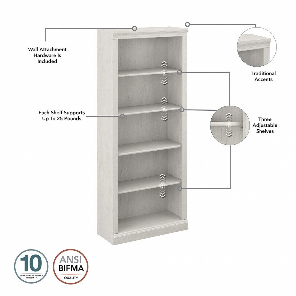 Bush Furniture - Saratoga Tall 5 Shelf Bookcase in Linen White Oak - W1645C-03 veiw 3