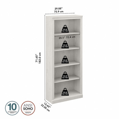 Bush Furniture - Saratoga Tall 5 Shelf Bookcase in Linen White Oak - W1645C-03 veiw 6