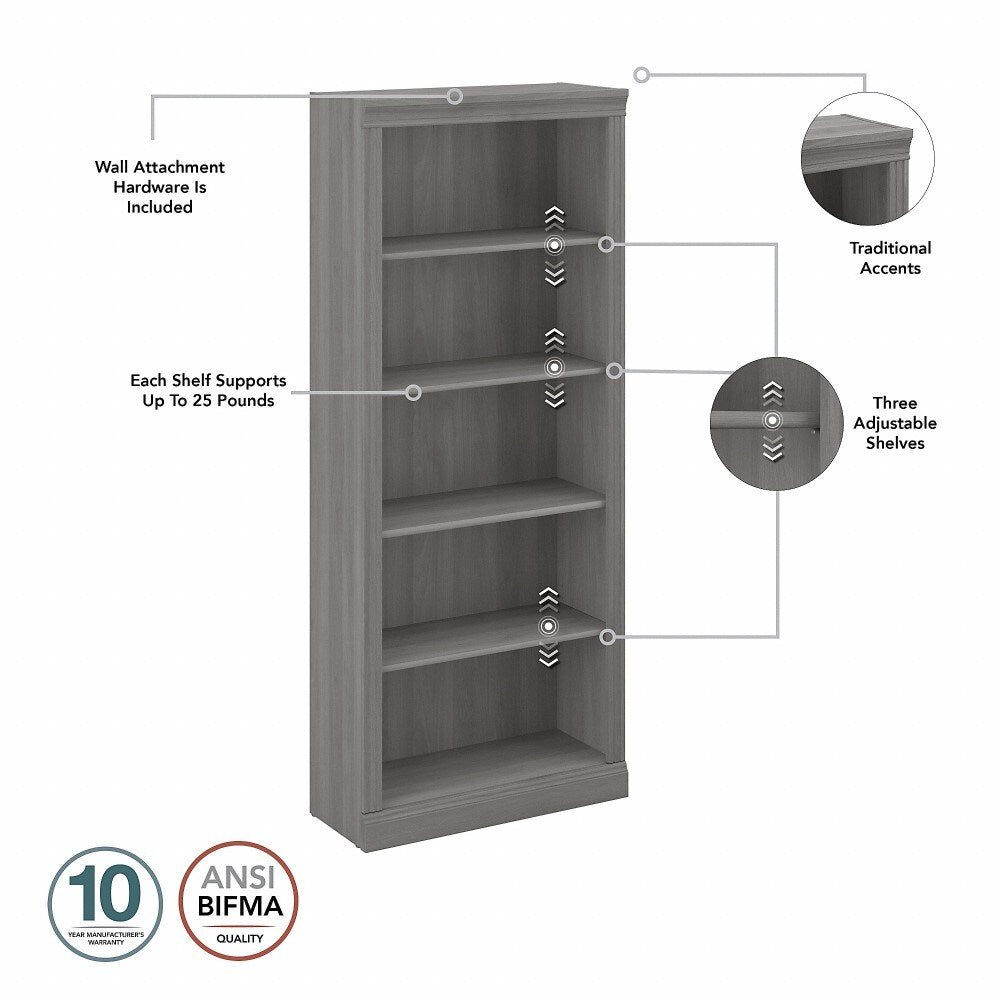 Bush Furniture - Saratoga Tall 5 Shelf Bookcase in Modern Gray - W1655C-03 veiw 3