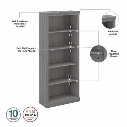 Bush Furniture - Saratoga Tall 5 Shelf Bookcase in Modern Gray - W1655C-03 veiw 3