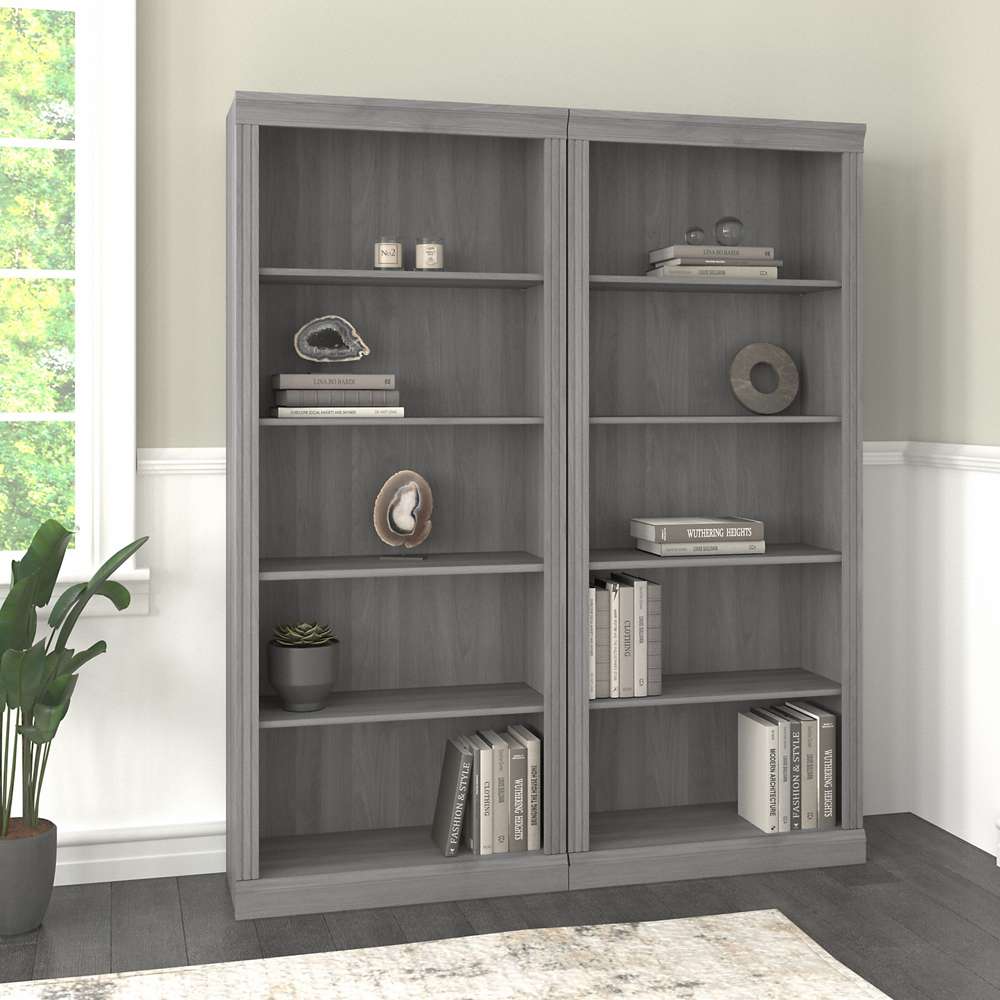 Bush Furniture - Saratoga Tall 5 Shelf Bookcase (Set of 2) in Modern Gray - SAR008MG veiw 4
