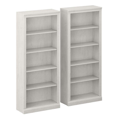 Bush Furniture - Saratoga Tall 5 Shelf Bookcase (Set of 2) in Linen White Oak - SAR008LW veiw 1