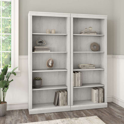 Bush Furniture - Saratoga Tall 5 Shelf Bookcase (Set of 2) in Linen White Oak - SAR008LW veiw 4