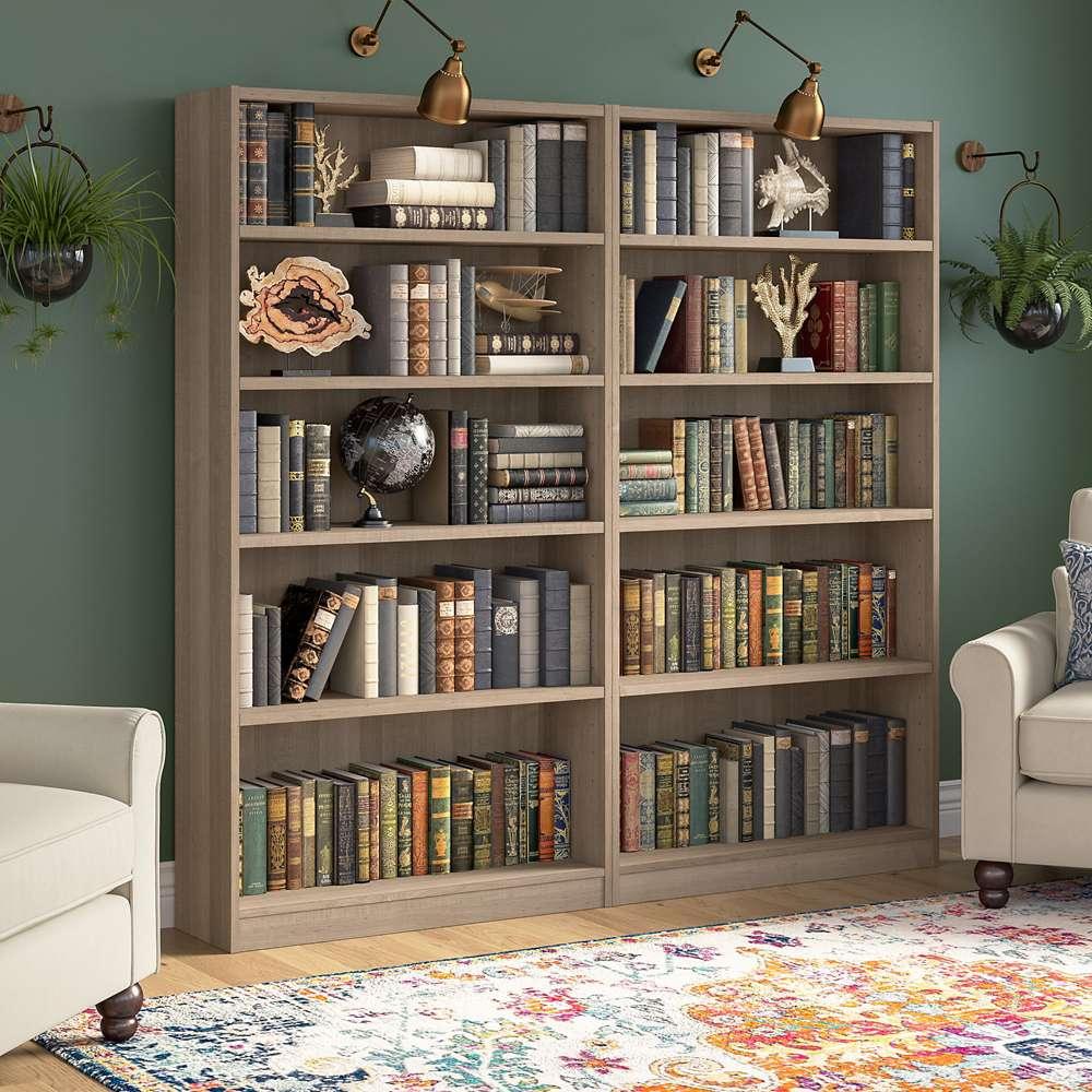 Bush Furniture - Universal 5 Shelf Bookcase in Ash Gray (Set of 2) - UB003AG veiw 2