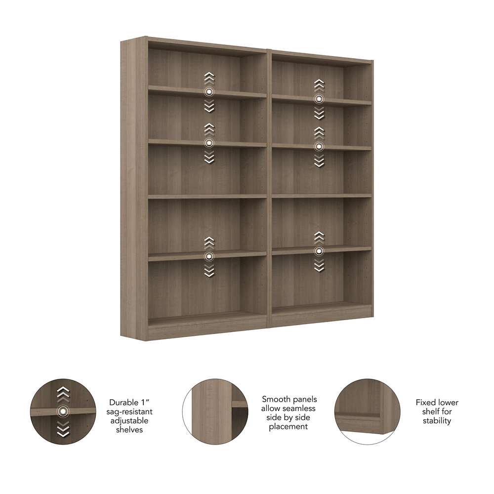 Bush Furniture - Universal 5 Shelf Bookcase in Ash Gray (Set of 2) - UB003AG veiw 3