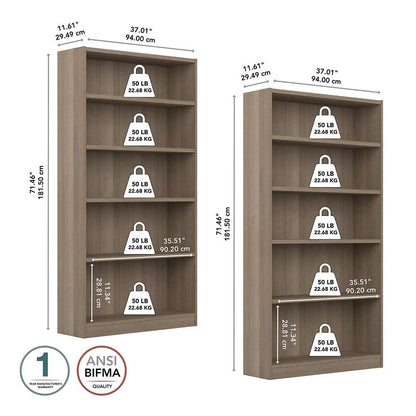 Bush Furniture - Universal 5 Shelf Bookcase in Ash Gray (Set of 2) - UB003AG veiw 5