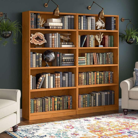 Bush Furniture - Universal 5 Shelf Bookcase in Natural Cherry (Set of 2) - UB003NC veiw 2
