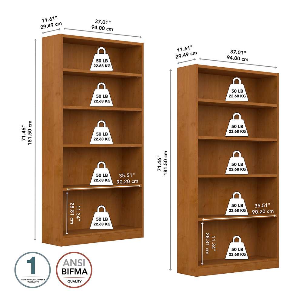Bush Furniture - Universal 5 Shelf Bookcase in Natural Cherry (Set of 2) - UB003NC veiw 5
