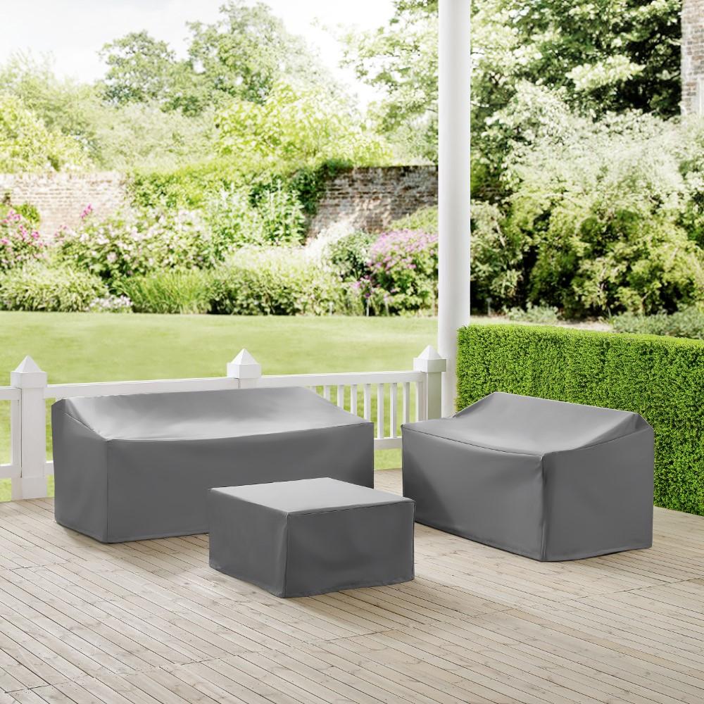 Crosley Furniture - 3 Piece Sectional Cover Set Gray - Loveseat, Sofa, Square Table/Ottoman - MO75010-GY veiw 4