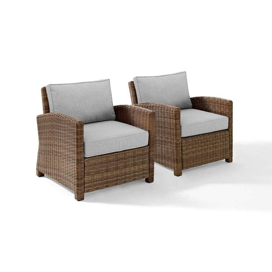 Crosley Furniture - Bradenton 2Pc Outdoor Wicker Armchair Set Gray/Weathered Brown - 2 Armchairs - KO70026WB-GY veiw 2