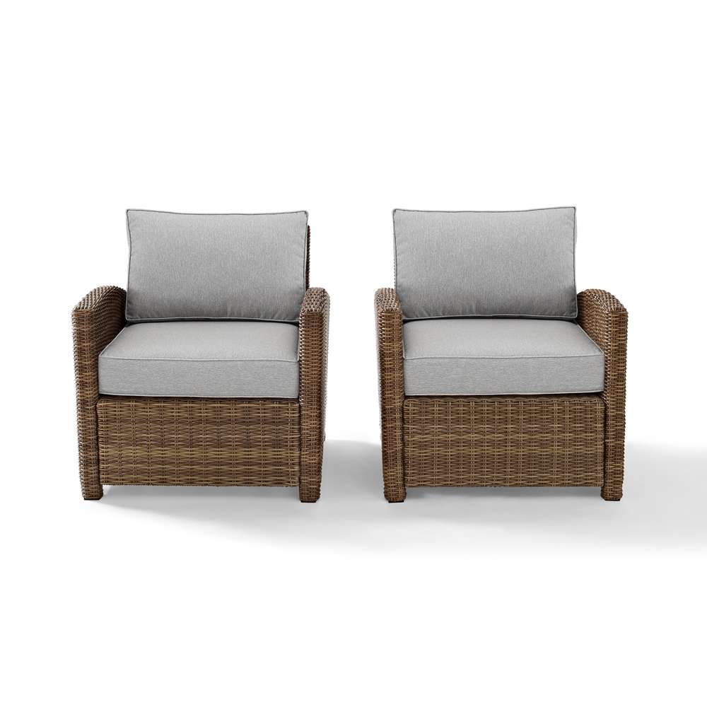 Crosley Furniture - Bradenton 2Pc Outdoor Wicker Armchair Set Gray/Weathered Brown - 2 Armchairs - KO70026WB-GY veiw 3