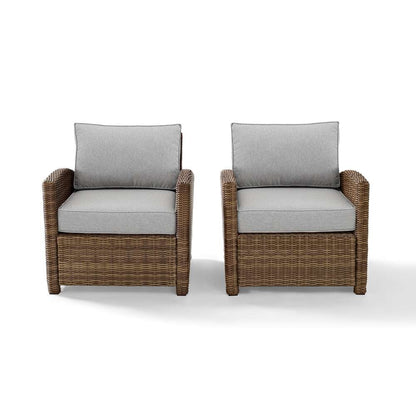 Crosley Furniture - Bradenton 2Pc Outdoor Wicker Armchair Set Gray/Weathered Brown - 2 Armchairs - KO70026WB-GY veiw 3