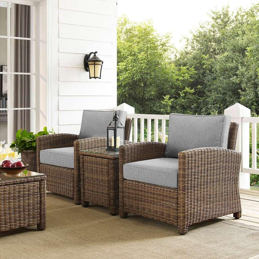 Crosley Furniture - Bradenton 3Pc Outdoor Wicker Armchair Set Gray/Weathered Brown - Side Table & 2 Armchairs - KO70052WB-GY veiw 1