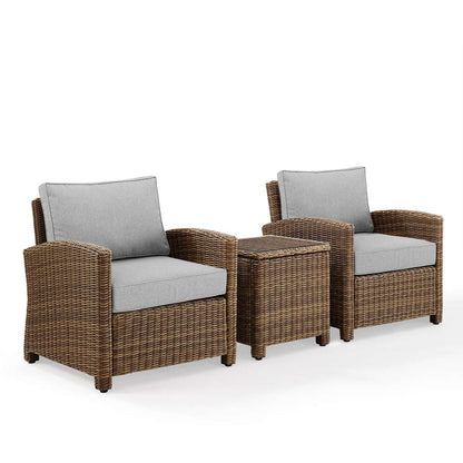 Crosley Furniture - Bradenton 3Pc Outdoor Wicker Armchair Set Gray/Weathered Brown - Side Table & 2 Armchairs - KO70052WB-GY veiw 2