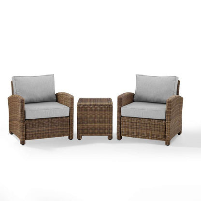 Crosley Furniture - Bradenton 3Pc Outdoor Wicker Armchair Set Gray/Weathered Brown - Side Table & 2 Armchairs - KO70052WB-GY veiw 3