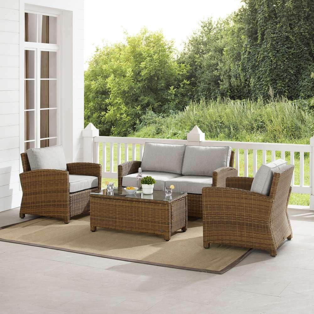 Crosley Furniture - Bradenton 4Pc Outdoor Wicker Conversation Set Gray/Weathered Brown - Loveseat, Coffee Table, & 2 Arm Chairs - KO70024WB-GY veiw 1