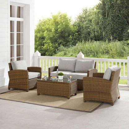 Crosley Furniture - Bradenton 4Pc Outdoor Wicker Conversation Set Gray/Weathered Brown - Loveseat, Coffee Table, & 2 Arm Chairs - KO70024WB-GY veiw 1