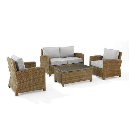 Crosley Furniture - Bradenton 4Pc Outdoor Wicker Conversation Set Gray/Weathered Brown - Loveseat, Coffee Table, & 2 Arm Chairs - KO70024WB-GY veiw 2