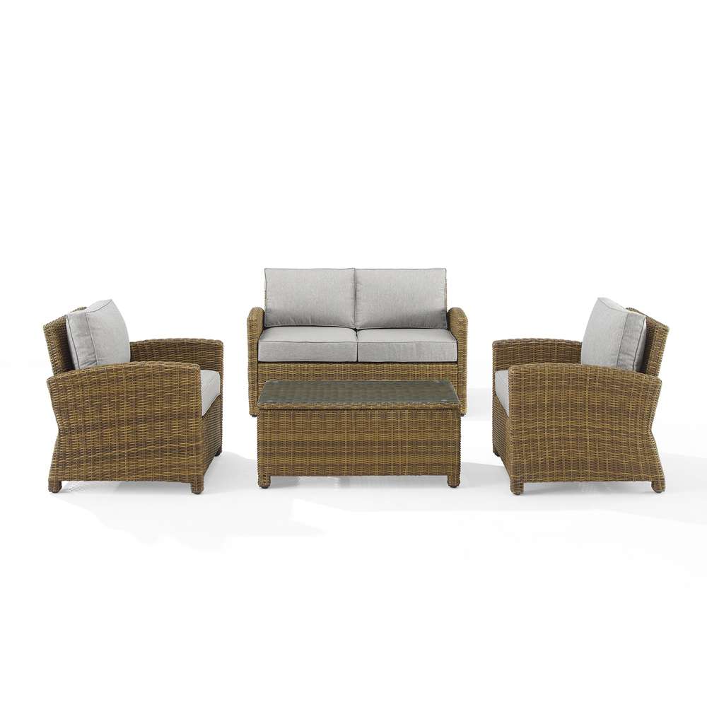 Crosley Furniture - Bradenton 4Pc Outdoor Wicker Conversation Set Gray/Weathered Brown - Loveseat, Coffee Table, & 2 Arm Chairs - KO70024WB-GY veiw 3