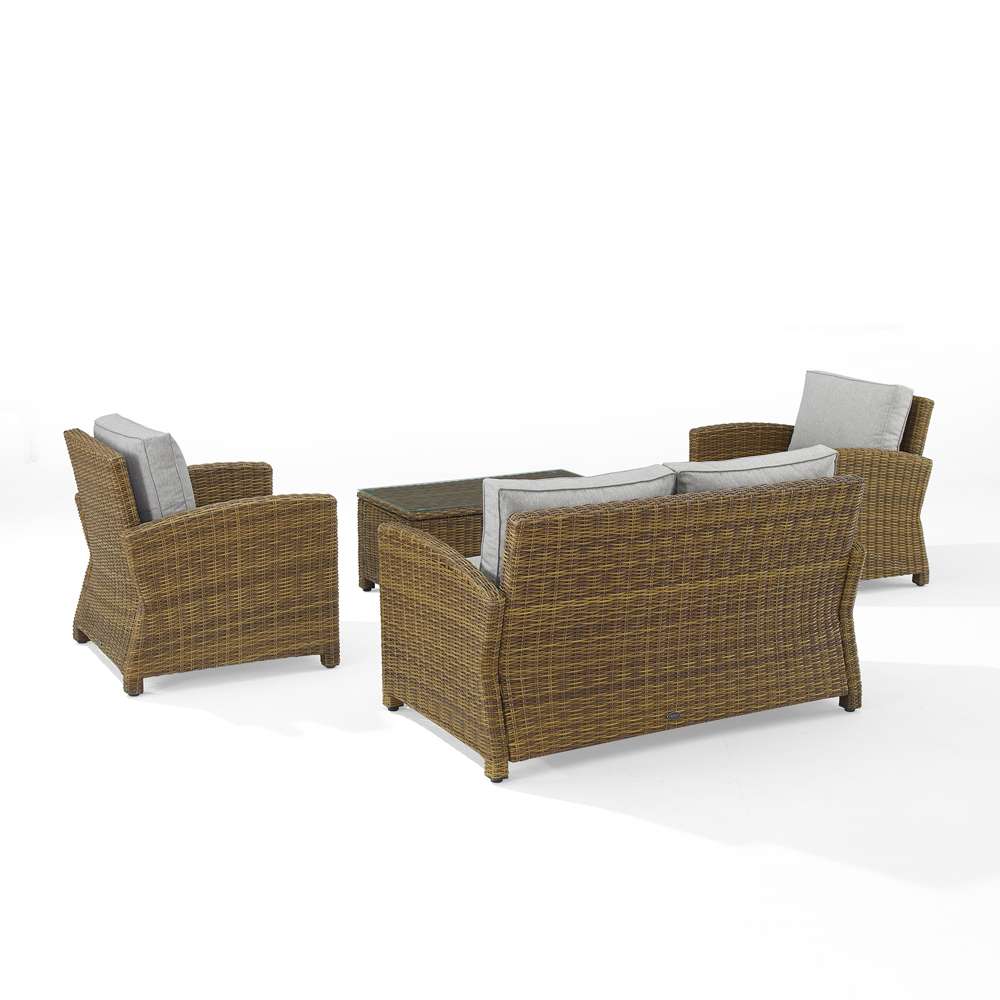 Crosley Furniture - Bradenton 4Pc Outdoor Wicker Conversation Set Gray/Weathered Brown - Loveseat, Coffee Table, & 2 Arm Chairs - KO70024WB-GY veiw 4