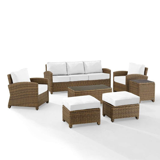 Crosley Furniture - Bradenton 7Pc Outdoor Wicker Sofa Set - Sunbrella White/Weathered Brown - Sofa, Coffee Table, Side Table, 2 Armchairs & 2 Ottomans - KO70185WB-WH veiw 1