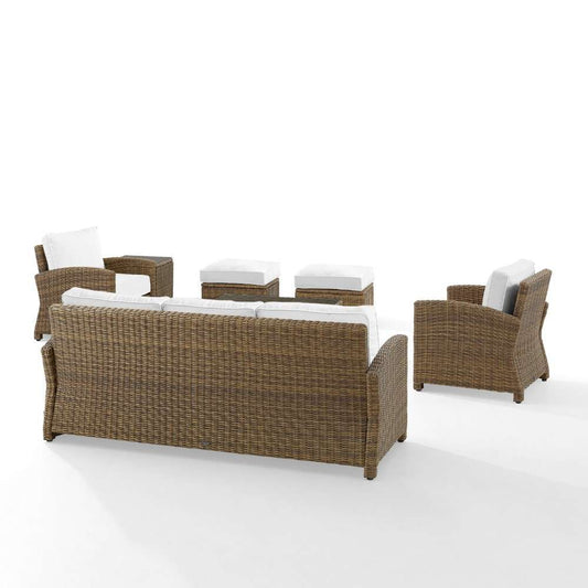 Crosley Furniture - Bradenton 7Pc Outdoor Wicker Sofa Set - Sunbrella White/Weathered Brown - Sofa, Coffee Table, Side Table, 2 Armchairs & 2 Ottomans - KO70185WB-WH veiw 2