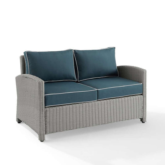 Crosley Furniture - Bradenton Outdoor Wicker Loveseat Navy/Gray - KO70022GY-NV veiw 2