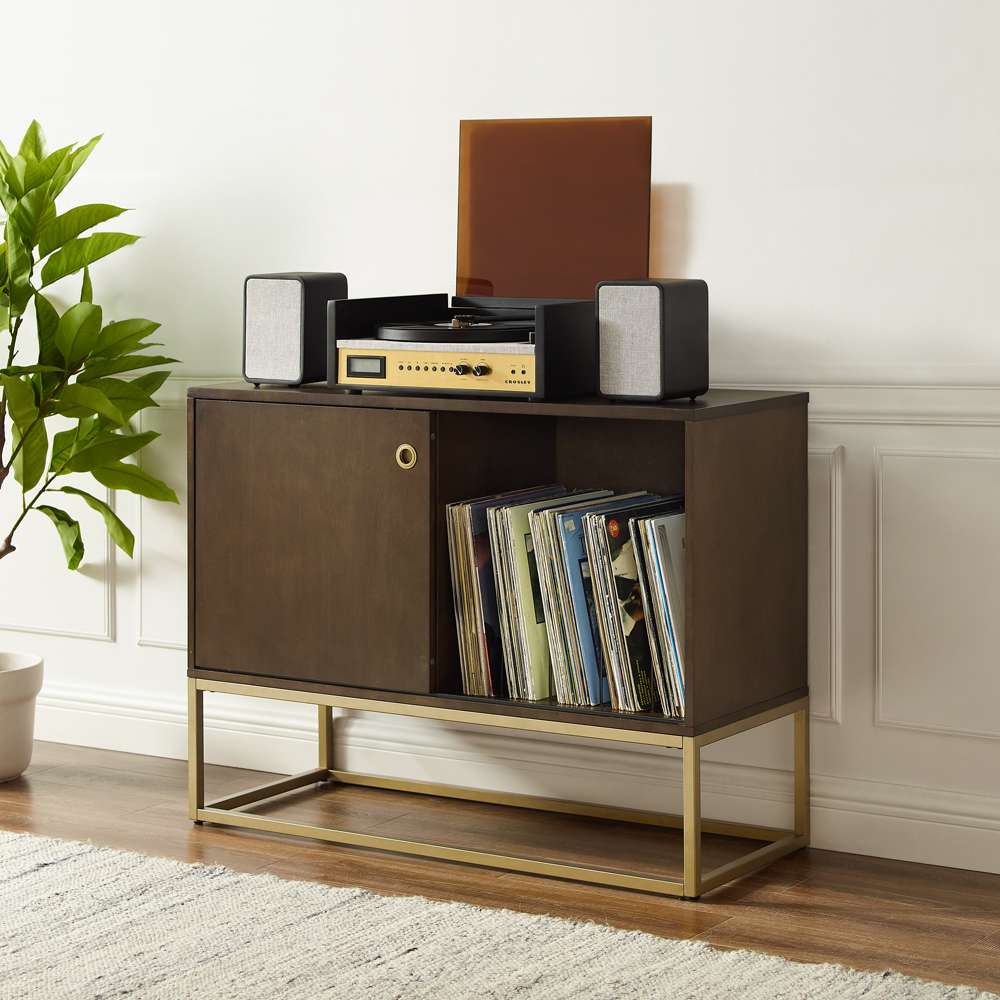 Crosley Furniture - Byron Media Console Dark Brown/Gold - CF1142BR-GL veiw 1
