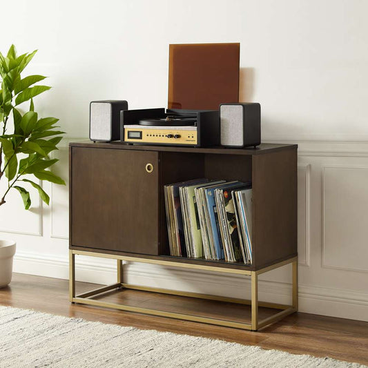 Crosley Furniture - Byron Media Console Dark Brown/Gold - CF1142BR-GL veiw 1
