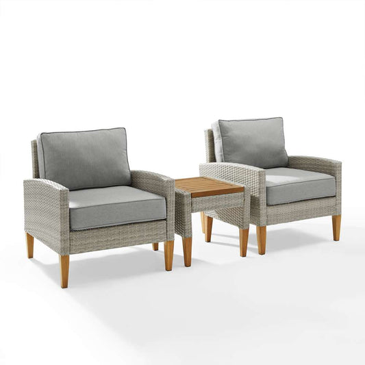 Crosley Furniture - Capella 3Pc Outdoor Wicker Chair Set Gray/Acorn - Side Table & 2 Armchairs - KO70195GY-AC veiw 2