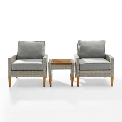 Crosley Furniture - Capella 3Pc Outdoor Wicker Chair Set Gray/Acorn - Side Table & 2 Armchairs - KO70195GY-AC veiw 3