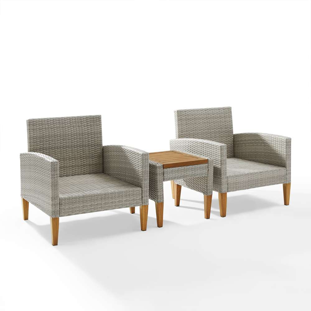 Crosley Furniture - Capella 3Pc Outdoor Wicker Chair Set Gray/Acorn - Side Table & 2 Armchairs - KO70195GY-AC veiw 4
