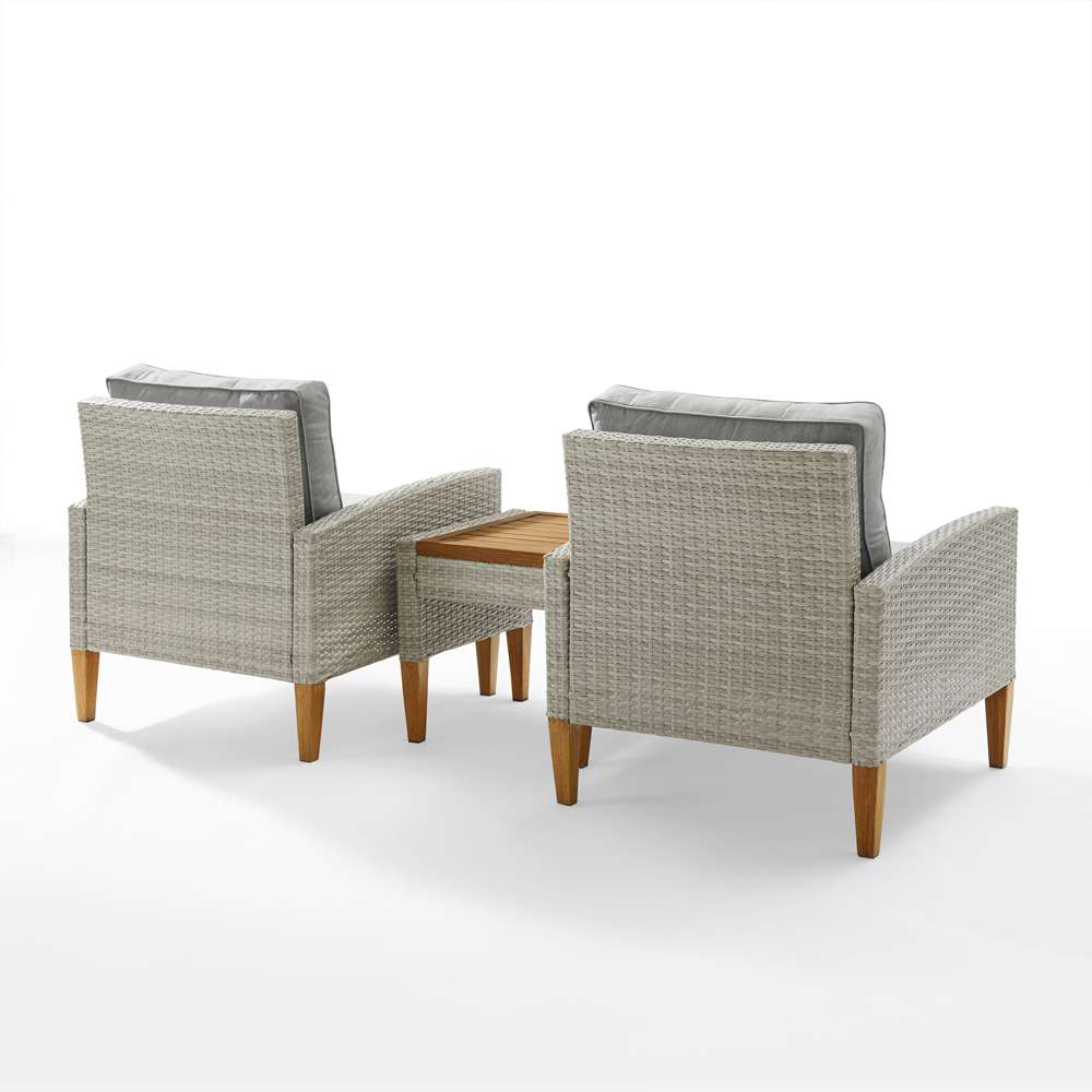 Crosley Furniture - Capella 3Pc Outdoor Wicker Chair Set Gray/Acorn - Side Table & 2 Armchairs - KO70195GY-AC veiw 5