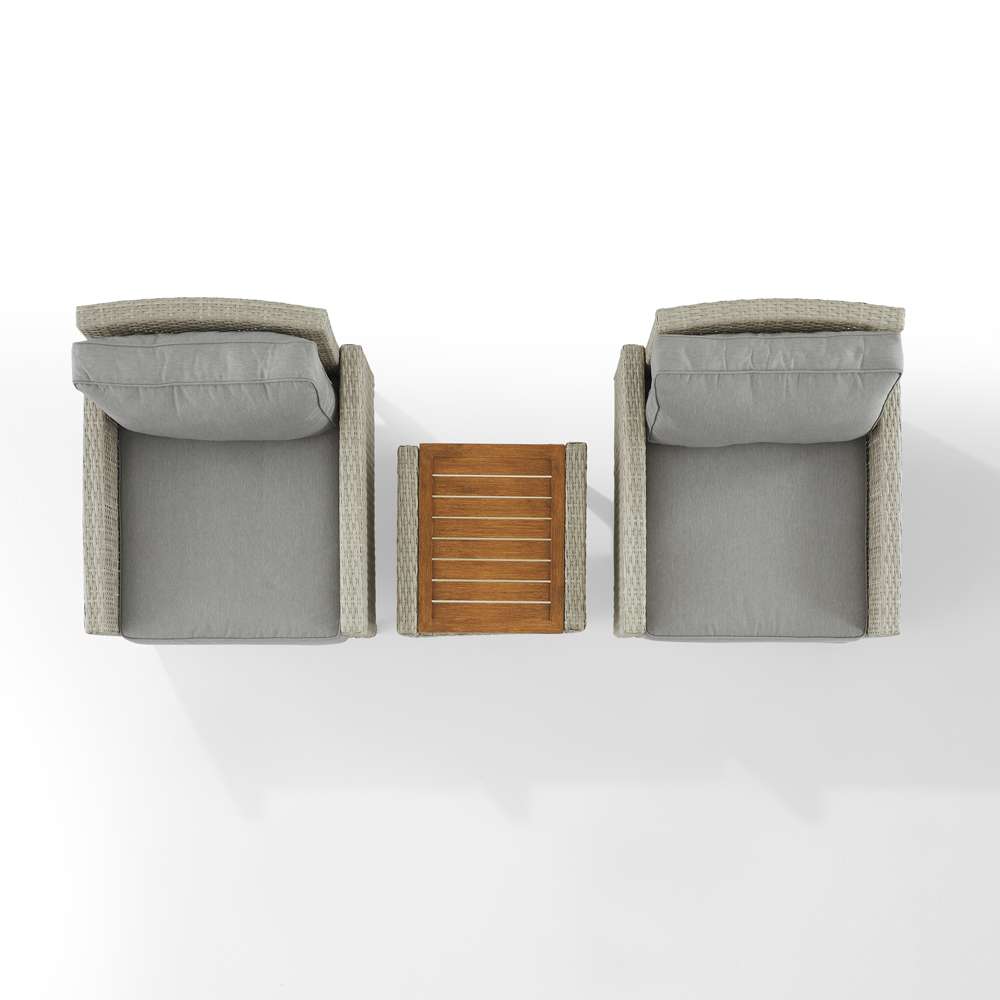 Crosley Furniture - Capella 3Pc Outdoor Wicker Chair Set Gray/Acorn - Side Table & 2 Armchairs - KO70195GY-AC veiw 6