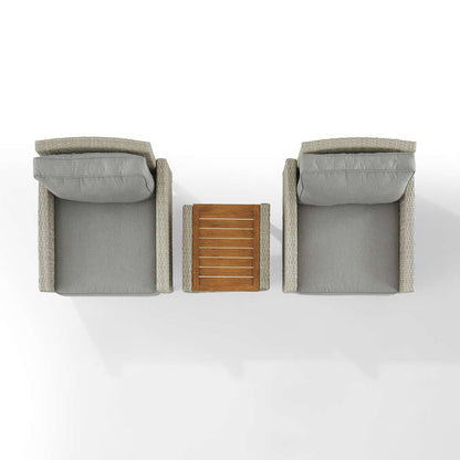 Crosley Furniture - Capella 3Pc Outdoor Wicker Chair Set Gray/Acorn - Side Table & 2 Armchairs - KO70195GY-AC veiw 6