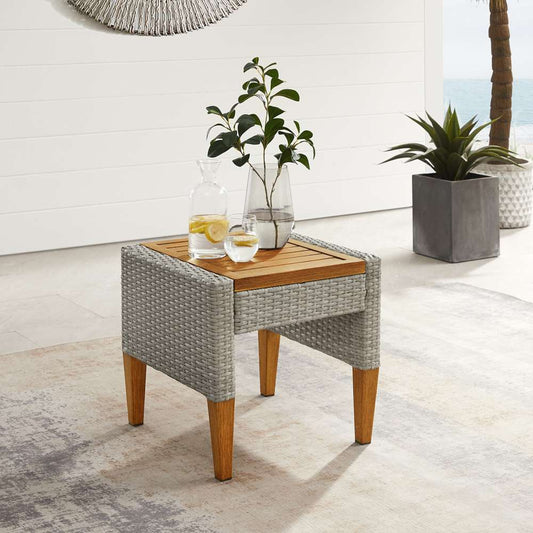 Crosley Furniture - Capella Outdoor Wicker Side Table Gray/Acorn - CO7280-GY veiw 1