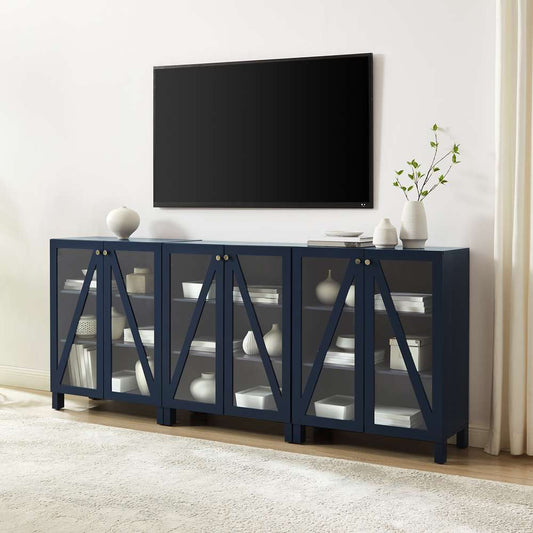 Crosley Furniture Cassai 3Pc Media Storage Cabinet Set Navy - 3 Storage Pantries - KF13134NV veiw 1