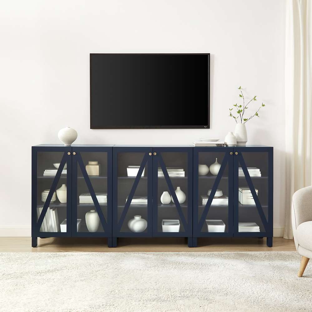Crosley Furniture Cassai 3Pc Media Storage Cabinet Set Navy - 3 Storage Pantries - KF13134NV veiw 2