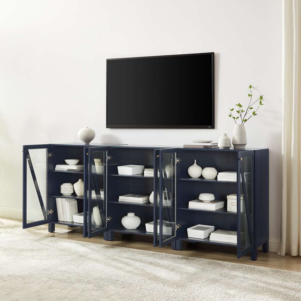 Crosley Furniture Cassai 3Pc Media Storage Cabinet Set Navy - 3 Storage Pantries - KF13134NV veiw 3