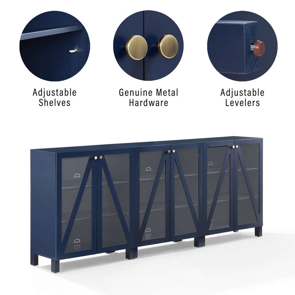 Crosley Furniture Cassai 3Pc Media Storage Cabinet Set Navy - 3 Storage Pantries - KF13134NV veiw 4